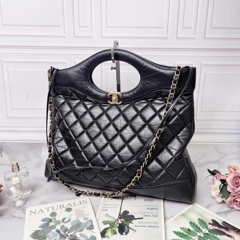Chanel 黑色31Bag金扣菱格皮穿鏈肩背斜背手提包37×39×8 98新配件塵袋購證-4