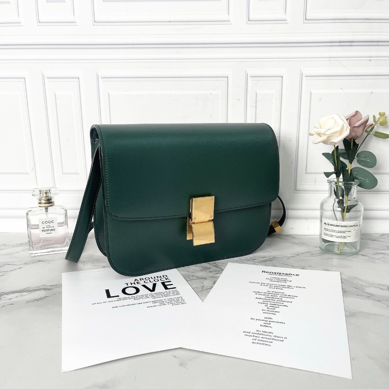 Celine box中號綠色光面皮斜背包24×17×7 98新塵袋-2