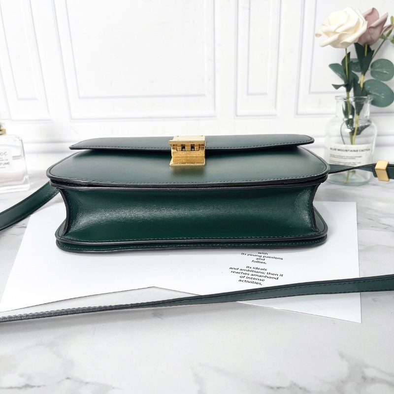 Celine box中號綠色光面皮斜背包24×17×7 98新塵袋-3