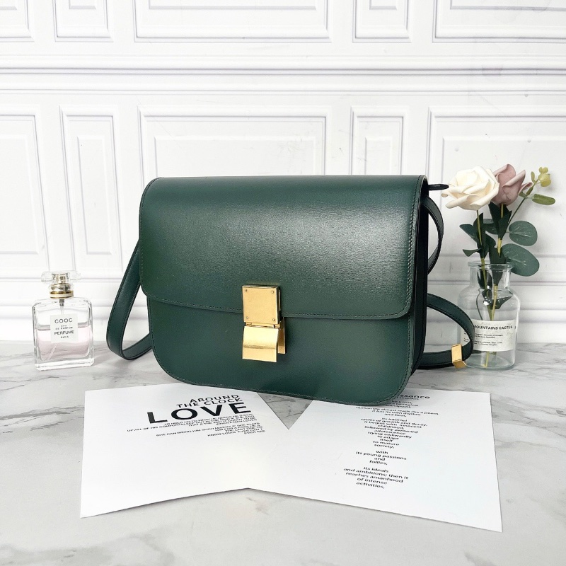Celine box中號綠色光面皮斜背包24×17×7 98新塵袋-4