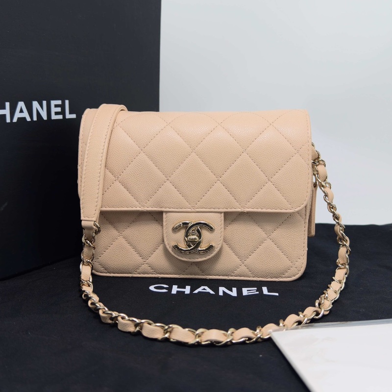 CHANEL 22c荔枝牛皮菱格紋方胖子肩背斜背包18*13*5 98新配件盒子塵袋-1