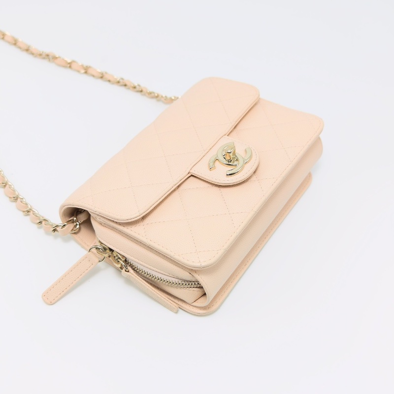 CHANEL 22c荔枝牛皮菱格紋方胖子肩背斜背包18*13*5 98新配件盒子塵袋-3