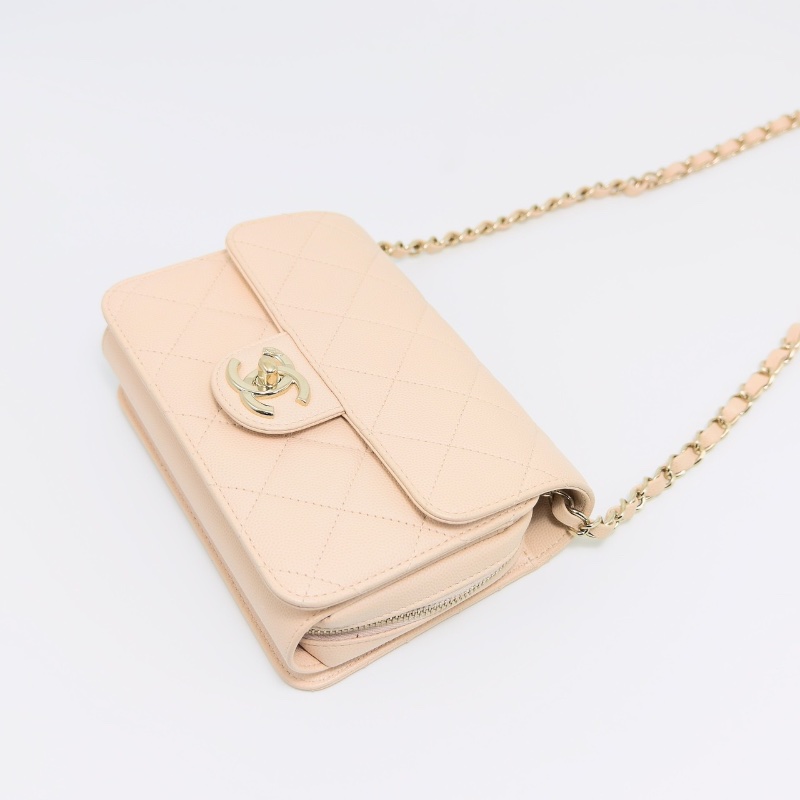 CHANEL 22c荔枝牛皮菱格紋方胖子肩背斜背包18*13*5 98新配件盒子塵袋-5