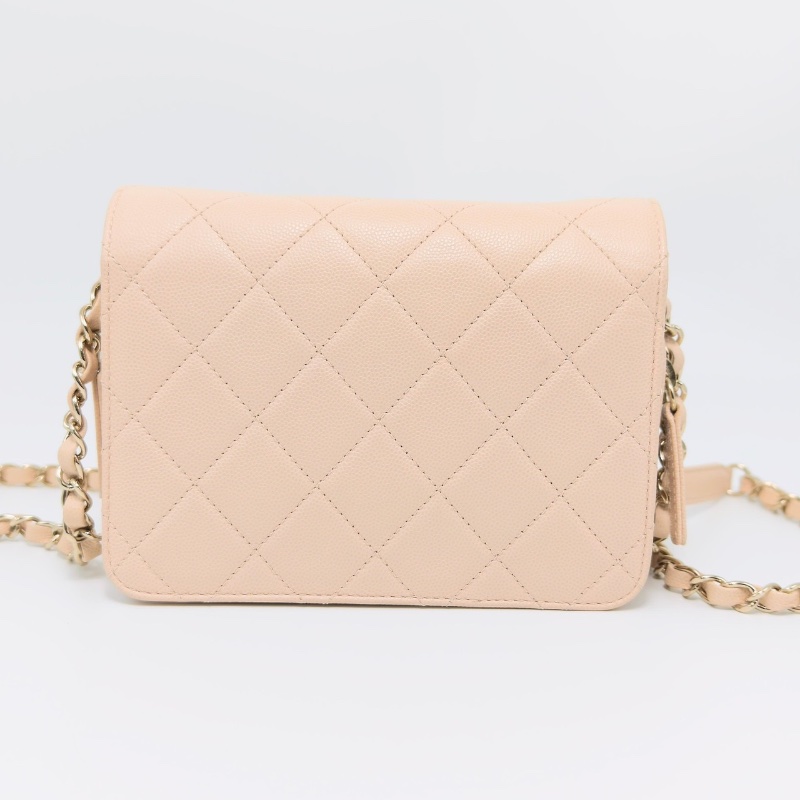 CHANEL 22c荔枝牛皮菱格紋方胖子肩背斜背包18*13*5 98新配件盒子塵袋-6