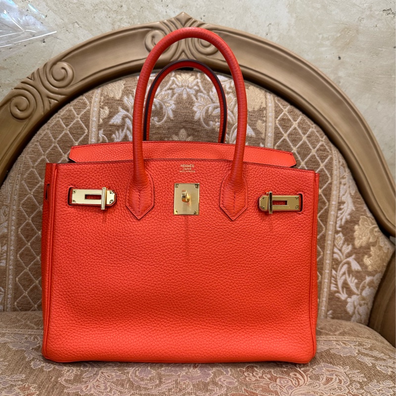 Hermes 9J火焰橙TC皮金釦Birkin 30-0