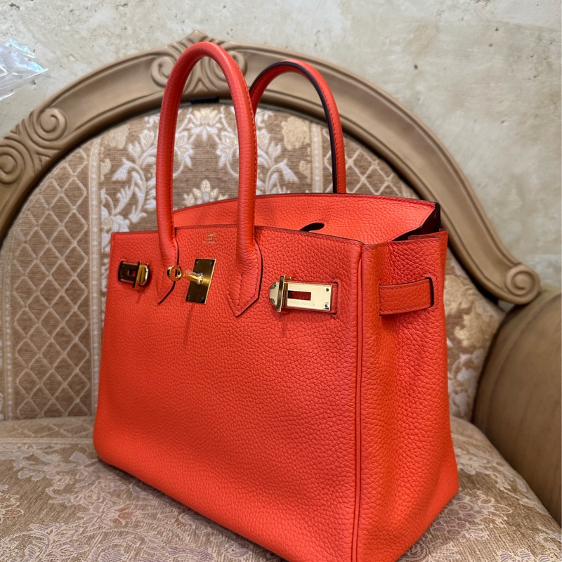 Hermes 9J火焰橙TC皮金釦Birkin 30-3