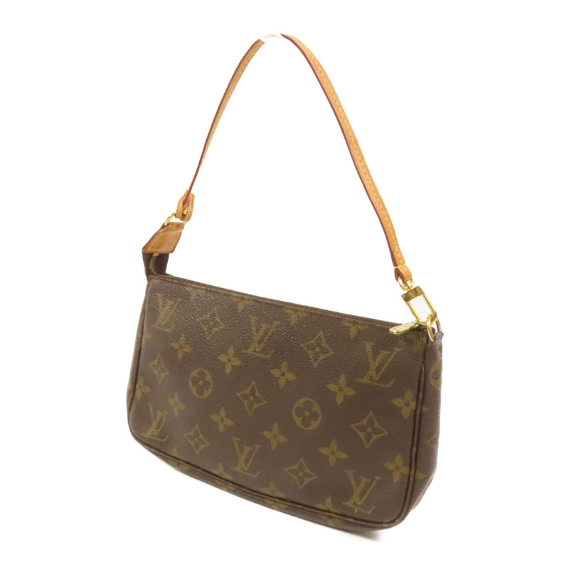 LOUIS VUITTON Monogram Pochette Accessoires金扣手挽袋棕色-2