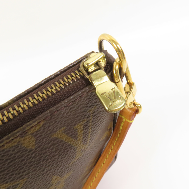 LOUIS VUITTON Monogram Pochette Accessoires金扣手挽袋棕色-5