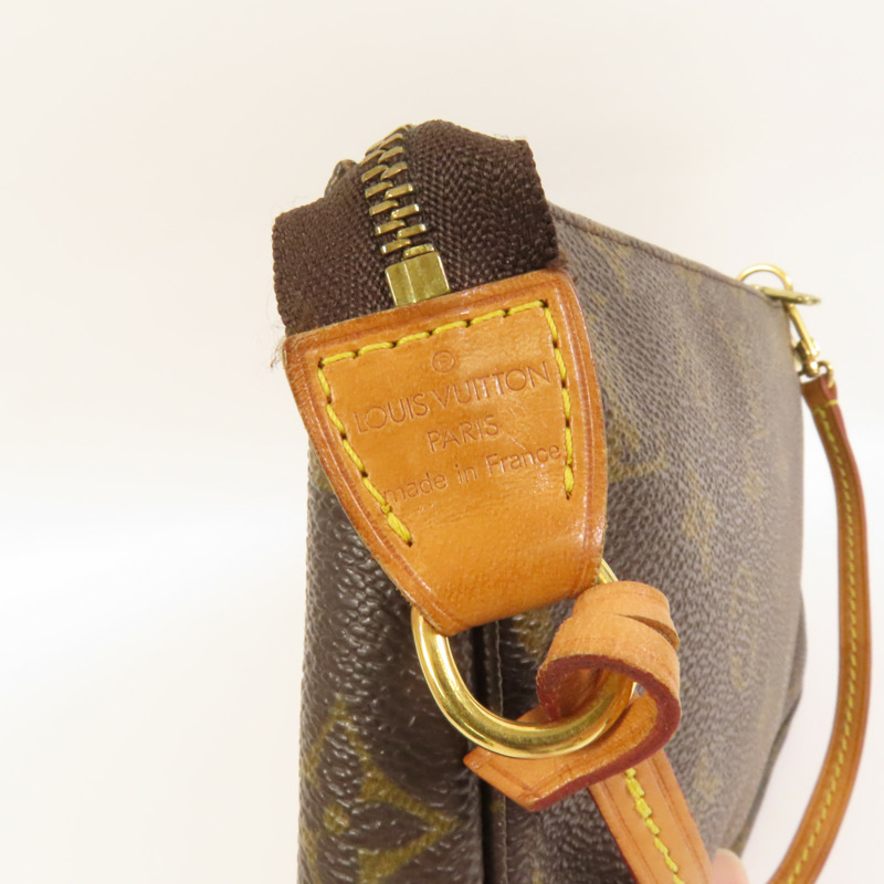 LOUIS VUITTON Monogram Pochette Accessoires金扣手挽袋棕色-6