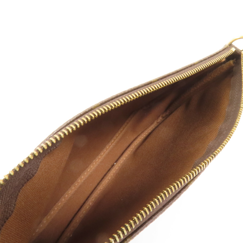 LOUIS VUITTON Monogram Pochette Accessoires金扣手挽袋棕色-7