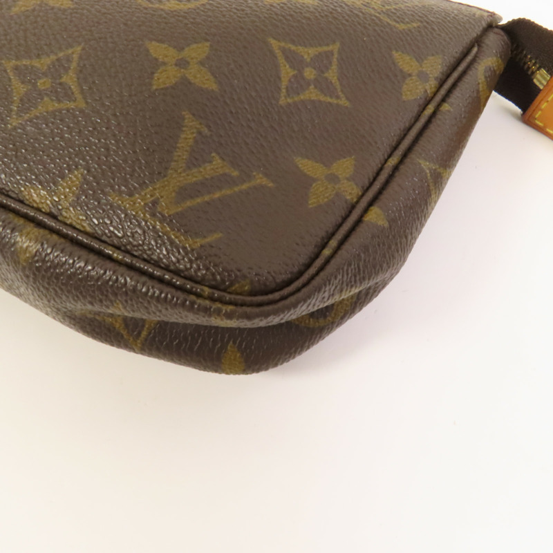LOUIS VUITTON Monogram Pochette Accessoires金扣手挽袋棕色-9