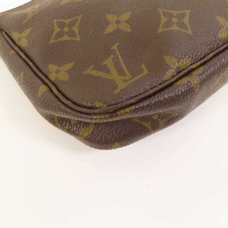 LOUIS VUITTON Monogram Pochette Accessoires金扣手挽袋棕色-12
