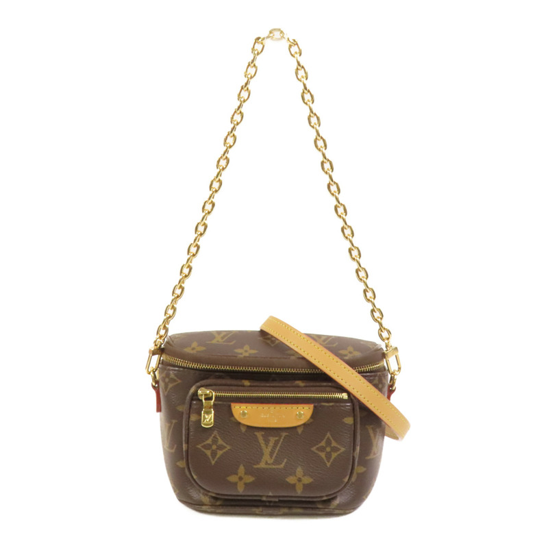 LOUIS VUITTON Monogram Mini Bumbag金扣手挽肩背兩用袋棕色-0