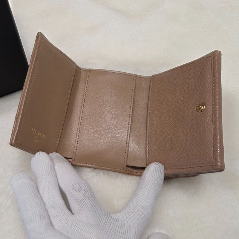 禮物~~Chanel香奈兒經典大雙C荔枝皮全功能迷你短夾-6