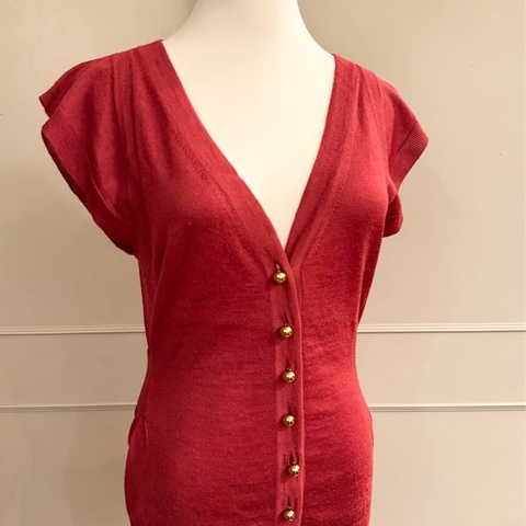 《新歡舊愛》正品LV路易威登深紅色絲質針織大V領上衣S