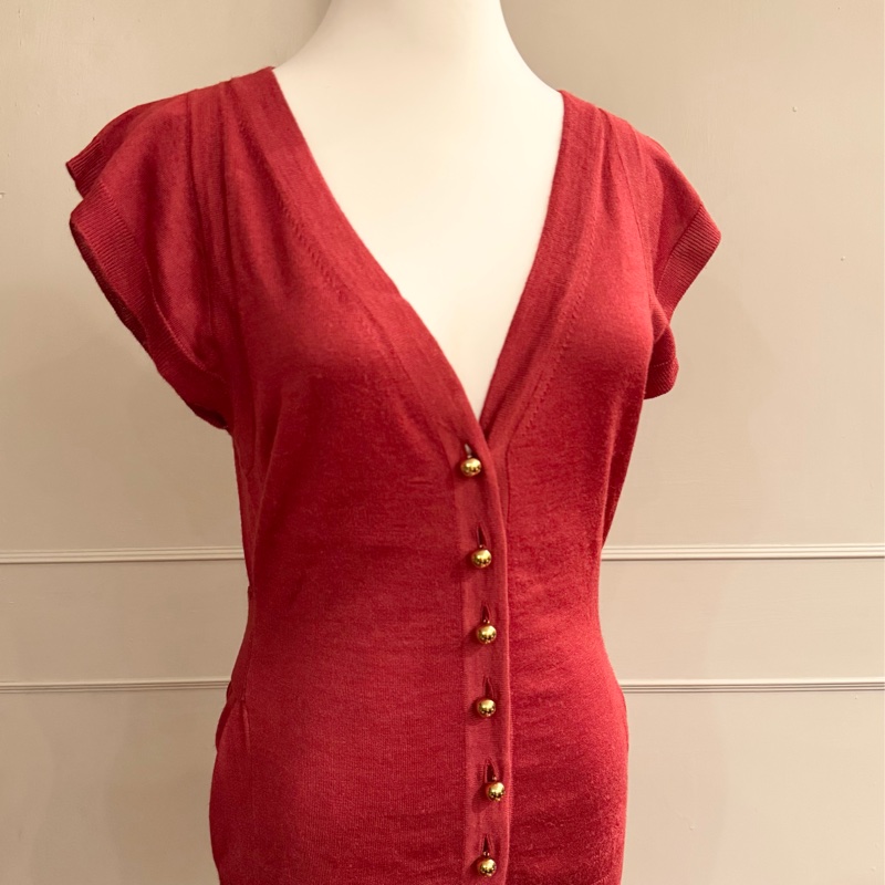 《新歡舊愛》正品LV路易威登深紅色絲質針織大V領上衣S-0
