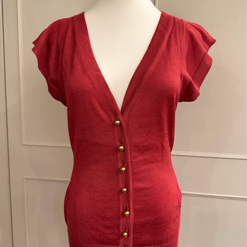 《新歡舊愛》正品LV路易威登深紅色絲質針織大V領上衣S-2