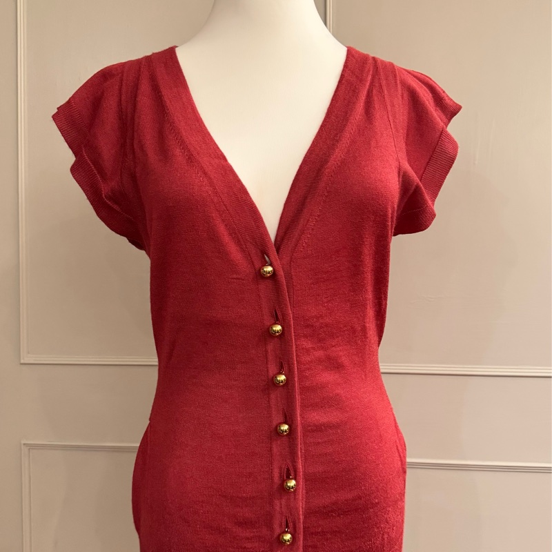 《新歡舊愛》正品LV路易威登深紅色絲質針織大V領上衣S-5