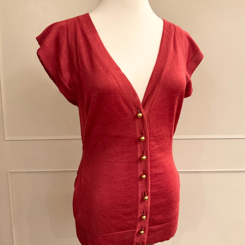 《新歡舊愛》正品LV路易威登深紅色絲質針織大V領上衣S-0