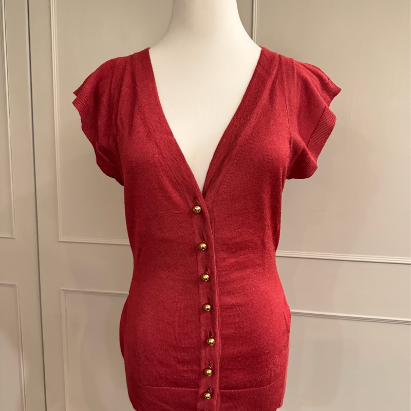 《新歡舊愛》正品LV路易威登深紅色絲質針織大V領上衣S-3