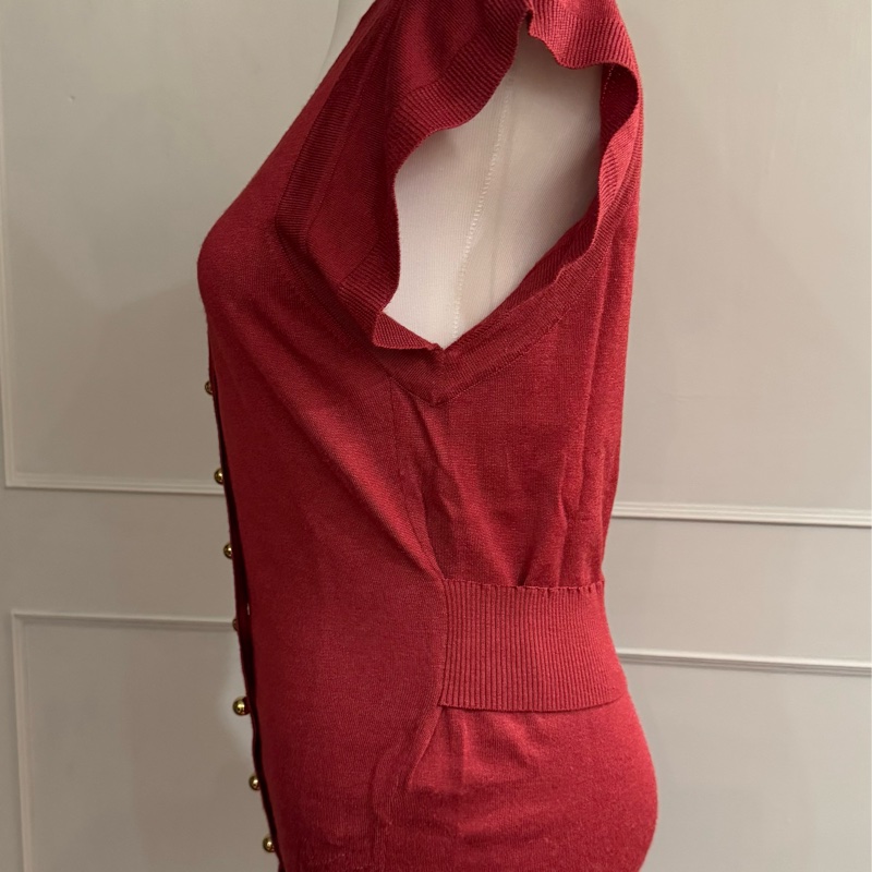 《新歡舊愛》正品LV路易威登深紅色絲質針織大V領上衣S-4