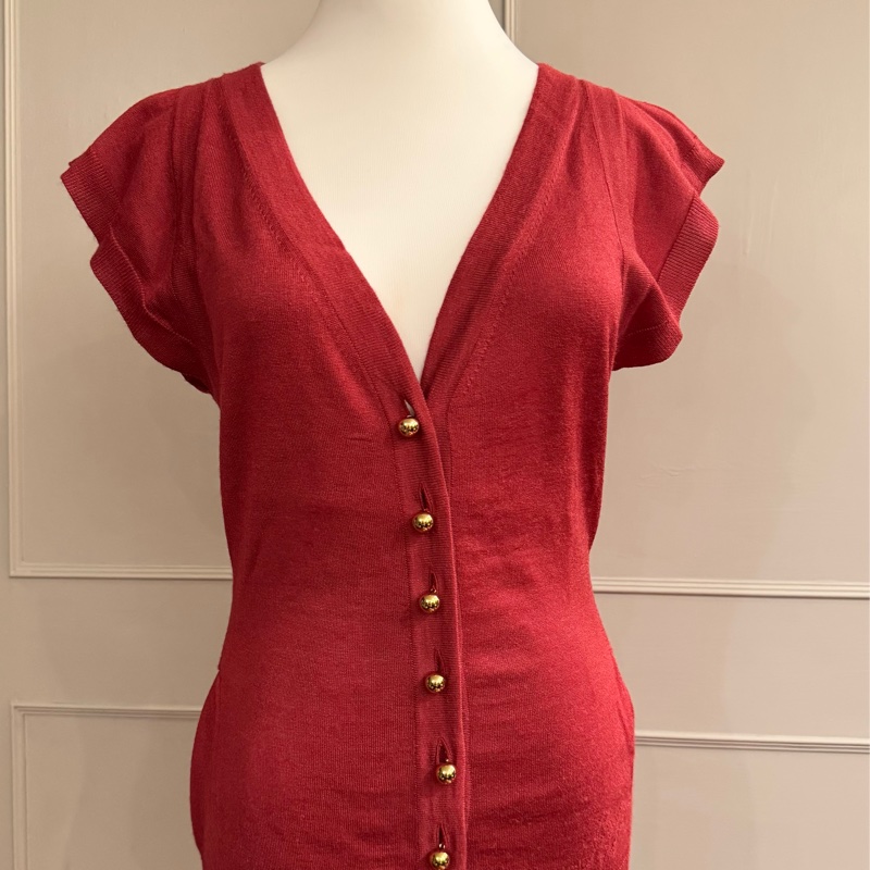 《新歡舊愛》正品LV路易威登深紅色絲質針織大V領上衣S-7