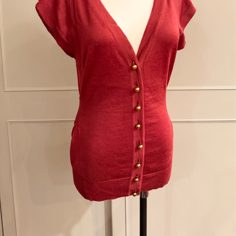 《新歡舊愛》正品LV路易威登深紅色絲質針織大V領上衣S-8