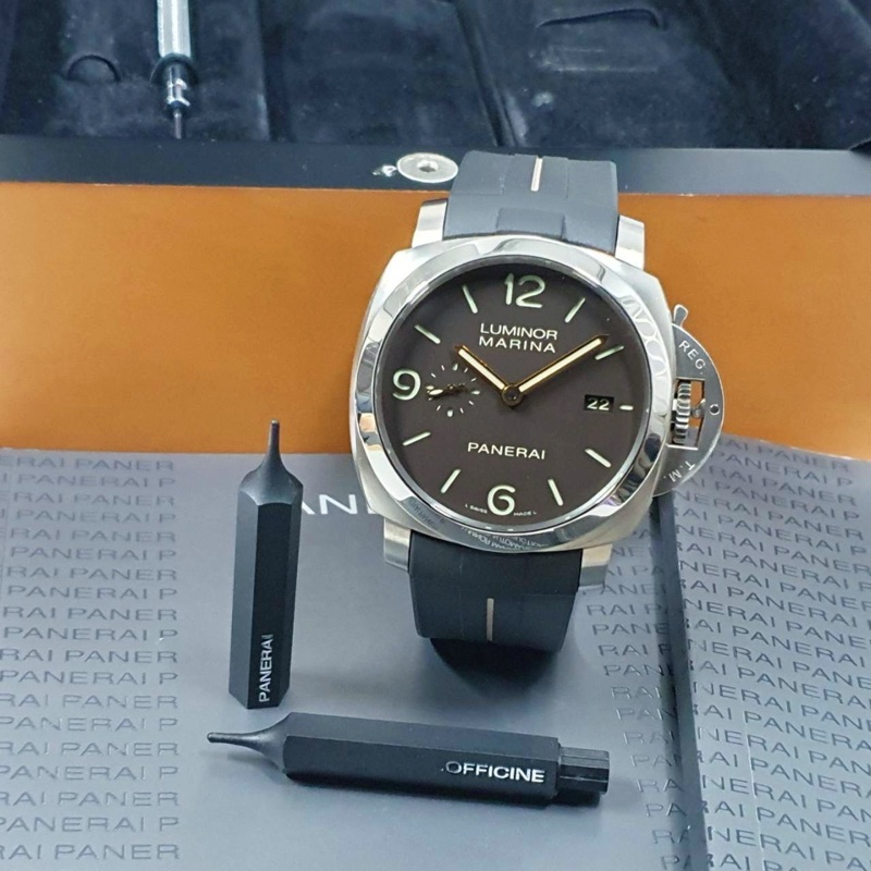 【大眾名錶】PANERAI沛納海 PAM00351 巧克力三明治面盤 2015/02 小秒針 龍頭護橋 代用膠帶 原廠扣 附原廠帶 G108-0