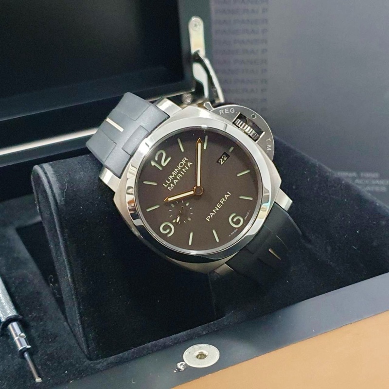 【大眾名錶】PANERAI沛納海 PAM00351 巧克力三明治面盤 2015/02 小秒針 龍頭護橋 代用膠帶 原廠扣 附原廠帶 G108-2