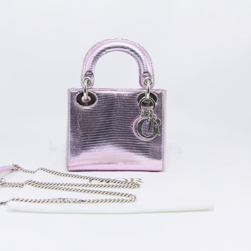 DIOR 紫色稀有皮 三格黛妃手提肩背斜背包17*15*7 98新配件:塵袋-1