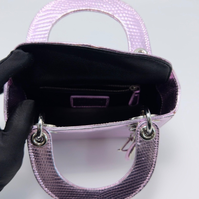 DIOR 紫色稀有皮 三格黛妃手提肩背斜背包17*15*7 98新配件:塵袋-2