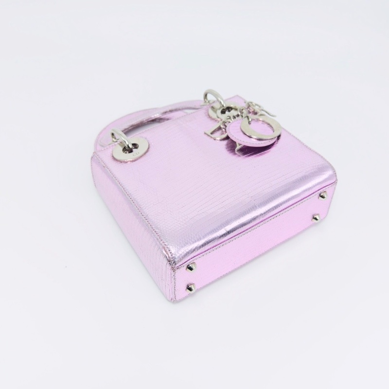 DIOR 紫色稀有皮 三格黛妃手提肩背斜背包17*15*7 98新配件:塵袋-3