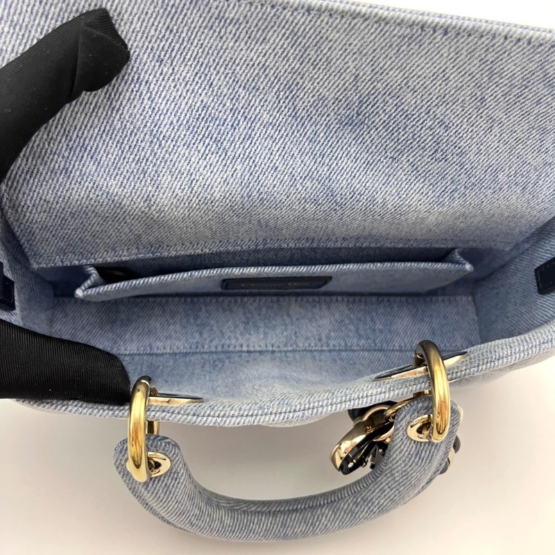 DIOR D-Joy橫版小號  藍色牛仔黛妃手提肩背包22*12*6 98新配件盒子塵袋-2