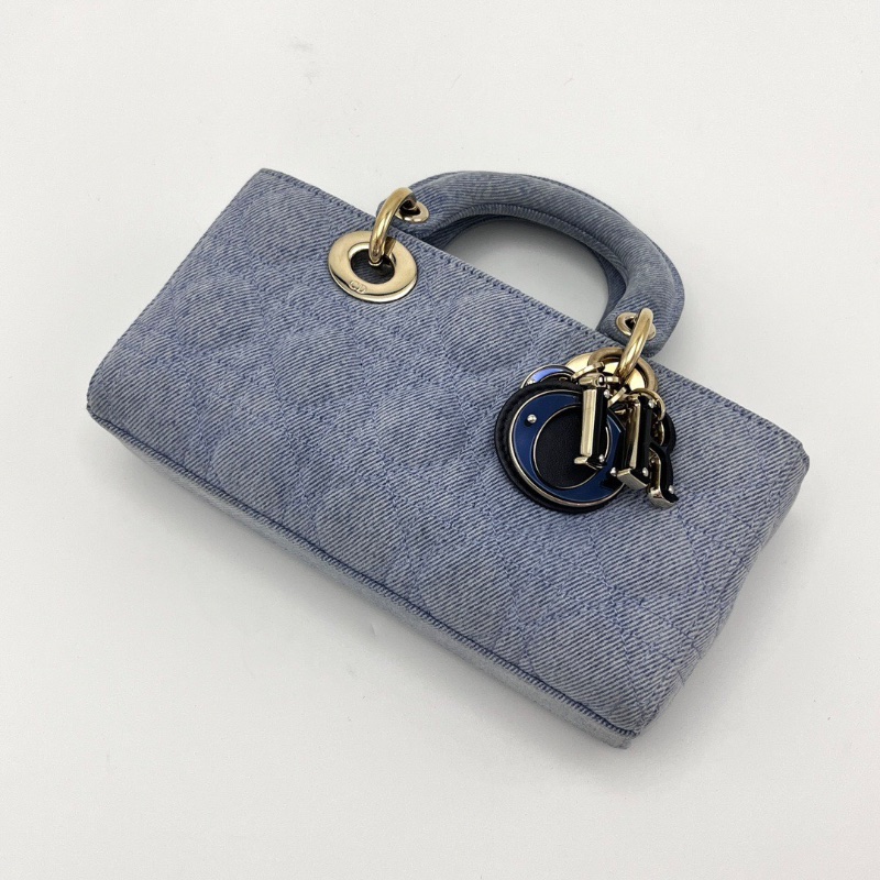 DIOR D-Joy橫版小號  藍色牛仔黛妃手提肩背包22*12*6 98新配件盒子塵袋-3