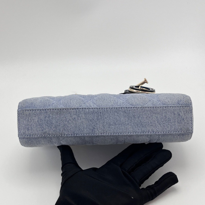 DIOR D-Joy橫版小號  藍色牛仔黛妃手提肩背包22*12*6 98新配件盒子塵袋-4