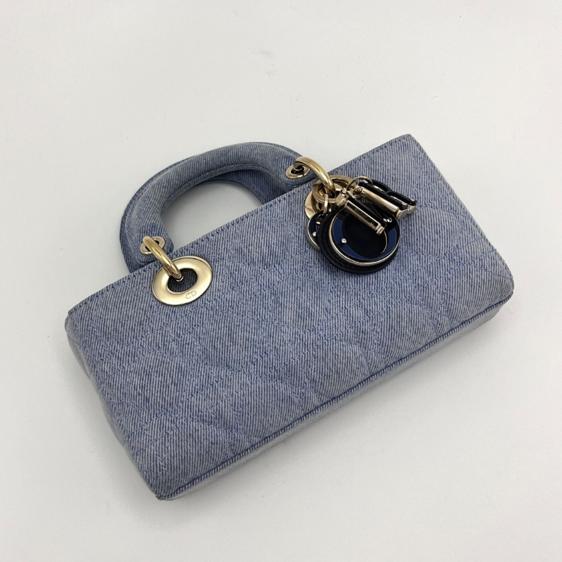 DIOR D-Joy橫版小號  藍色牛仔黛妃手提肩背包22*12*6 98新配件盒子塵袋-5