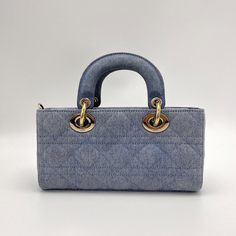 DIOR D-Joy橫版小號  藍色牛仔黛妃手提肩背包22*12*6 98新配件盒子塵袋-6