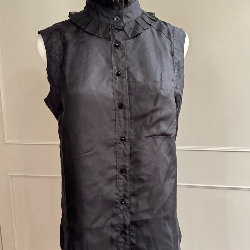 《新歡舊愛》近新巴黎世家BALENCIAGA黑色絲質背心襯衫-5