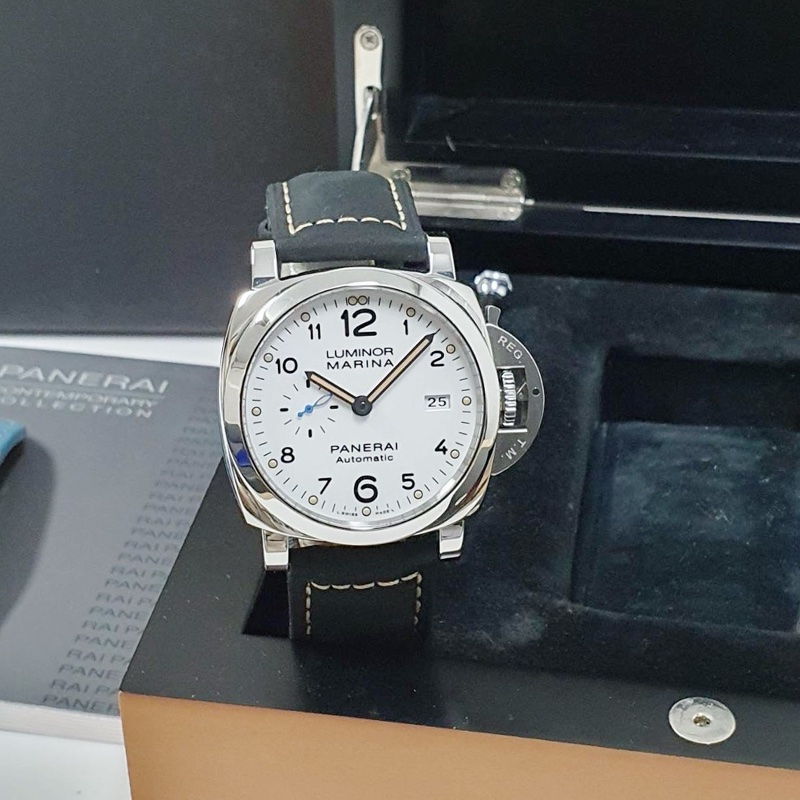 【大眾名錶】PANERAI 沛納海 PAM01499 LUMINOR 1950系列 白色面盤 藍色小秒針 錶徑44mm-1