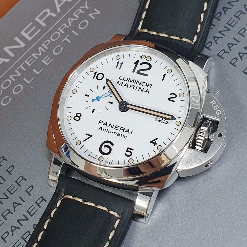 【大眾名錶】PANERAI 沛納海 PAM01499 LUMINOR 1950系列 白色面盤 藍色小秒針 錶徑44mm-4