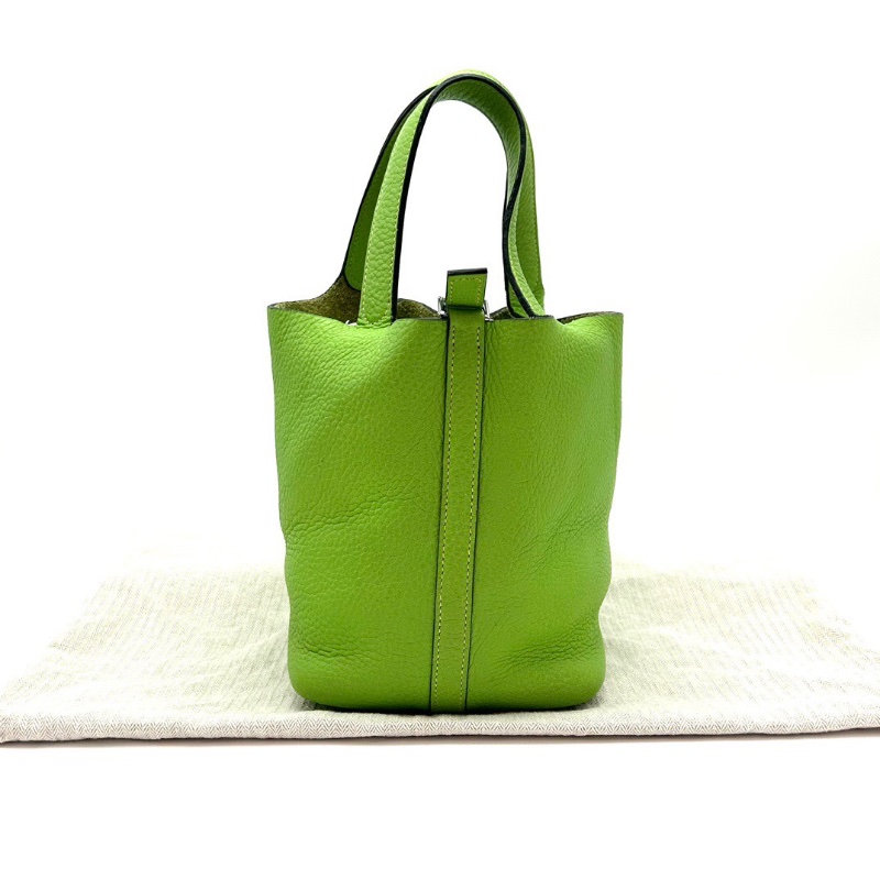 HERMES 蘋果綠銀扣菜籃子18手提袋18*18*13 98新配件塵袋-1