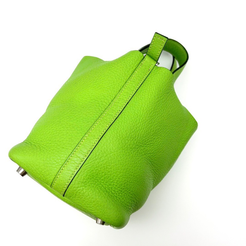 HERMES 蘋果綠銀扣菜籃子18手提袋18*18*13 98新配件塵袋-5