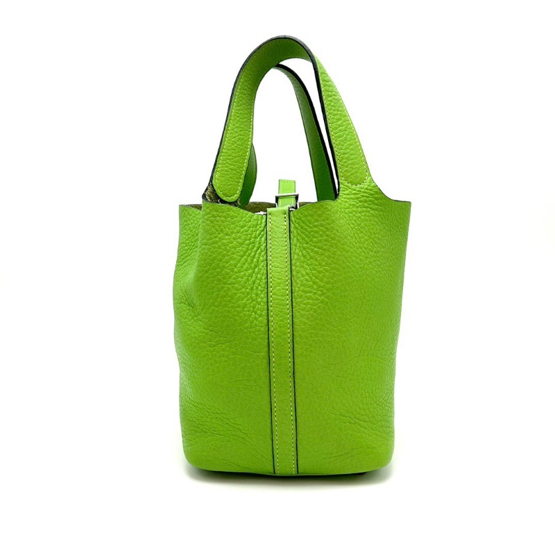 HERMES 蘋果綠銀扣菜籃子18手提袋18*18*13 98新配件塵袋-6