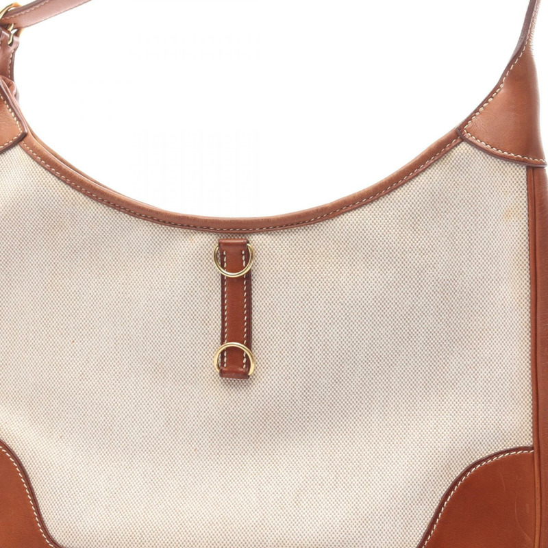 愛馬仕 Trim 31 肩背包 B Toile H Barenia 皮革 天然金色 二手 GHW-6