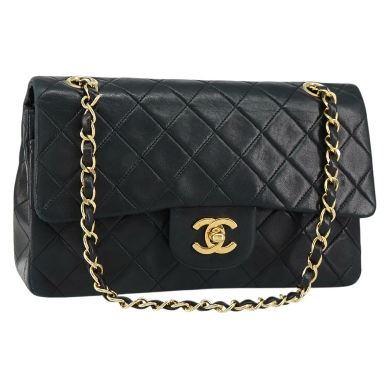 【日本直送】香奈兒 (CHANEL) 絎縫鏈條單肩包，羊皮材質，黑色，金色雙C標誌，貨號 145576AV-0