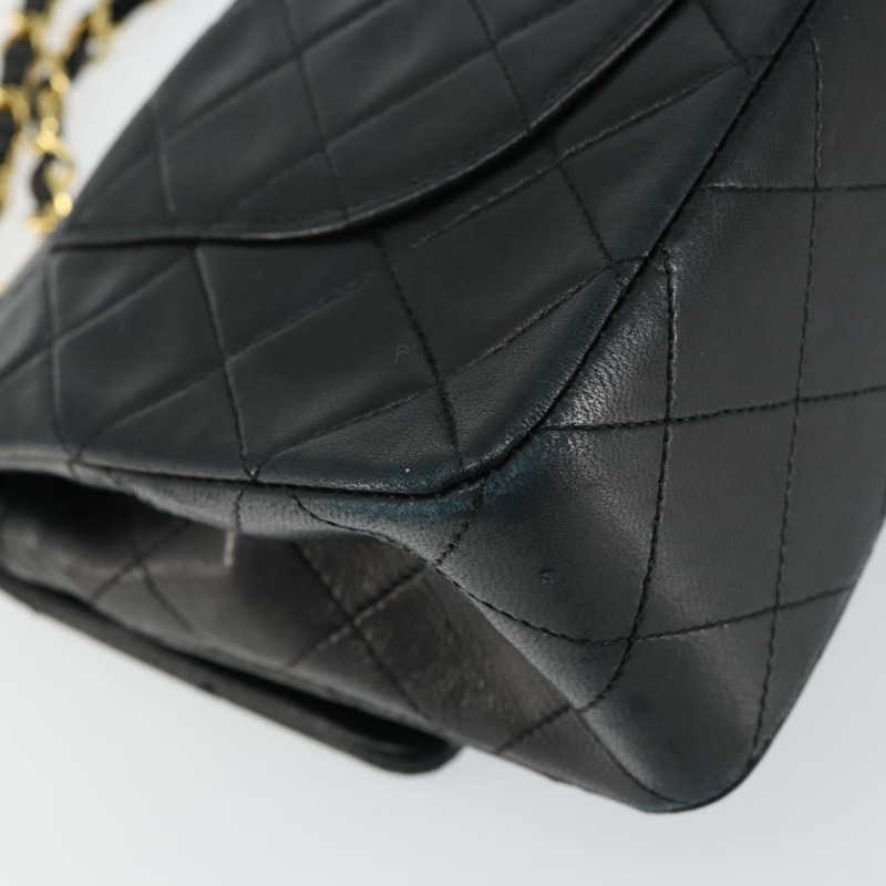 【日本直送】香奈兒 (CHANEL) 絎縫鏈條單肩包，羊皮材質，黑色，金色雙C標誌，貨號 145576AV-12