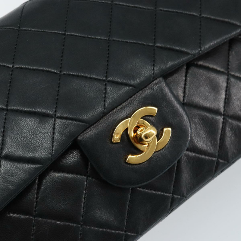 【日本直送】香奈兒 (CHANEL) 絎縫鏈條單肩包，羊皮材質，黑色，金色雙C標誌，貨號 145576AV-13