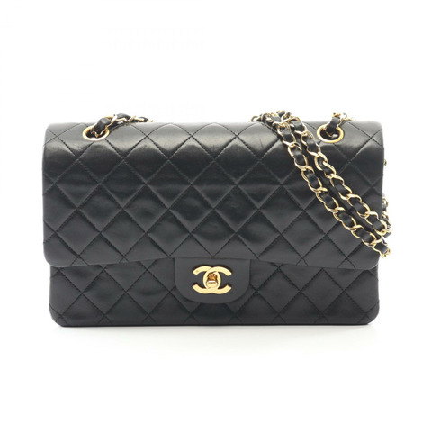 香奈兒 (CHANEL) Matelasse W 翻蓋單肩包，羊皮材質，黑色，二手，女士款，金色五金