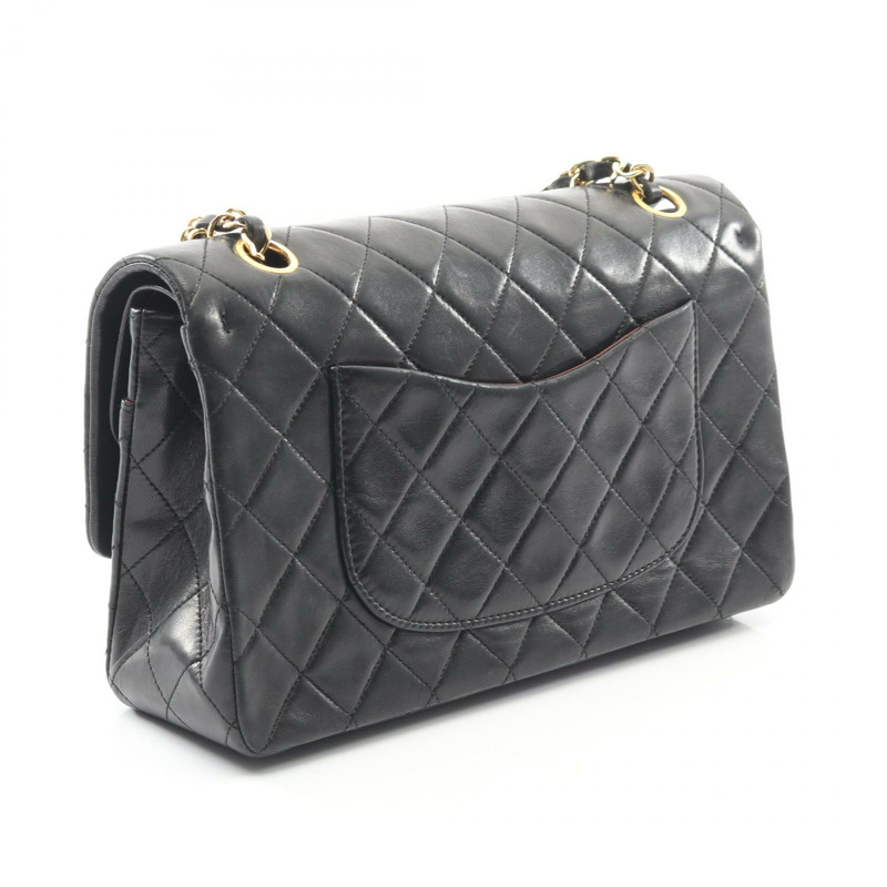 香奈兒 (CHANEL) Matelasse W 翻蓋單肩包，羊皮材質，黑色，二手，女士款，金色五金-1
