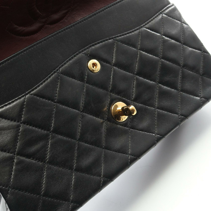 香奈兒 (CHANEL) Matelasse W 翻蓋單肩包，羊皮材質，黑色，二手，女士款，金色五金-6
